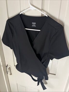 PINK Victoria's Secret Black Wrap Tie Short Sleeve Top
